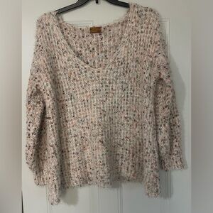 POL Teddy Fuzzy Knit V-neck Sweater Medium Oversized Bohemian Festival Cozy